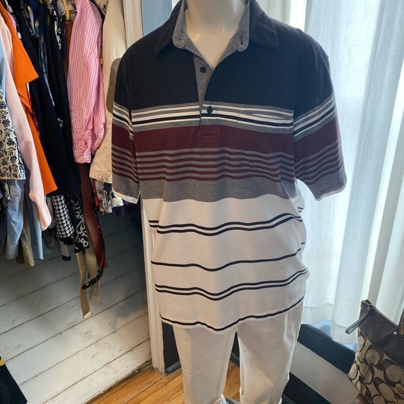 Palmland Club Other - Palmland Club Black and Gray Polo Shirt with Classic Stripes